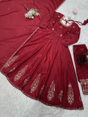 Elegance Natural Crepe Sequence Work Gown