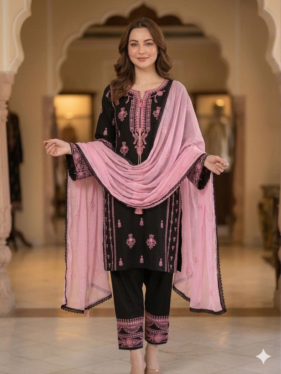 Beautiful Rayon Embroidery With Paper Mirror Work Suit