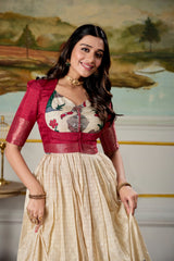 South Indian Style Stunning Dola Silk Kalamkari Printed Gown