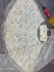 Luxurious White Premium Tabby Silk Lehenga Choli With Beautiful Thread Embroidery