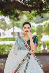 Adorable Sky Blue Organza Thread Embroidery Work Lehenga Choli