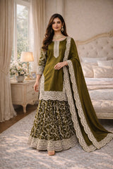 Party-wear Fendy Silk Embroidery Thread Sequence Work Sharara
