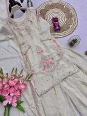 Party-wear Chinon Silk Embroidery Thread Sequence Work Sharara