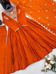 Women’s Ethnic Roman Silk Embroidery Sequence Work Gown