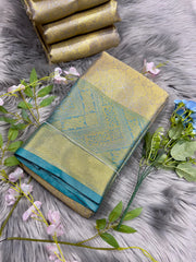 Beautiful Golden Banarsi Handloom Tissue Silk Saree