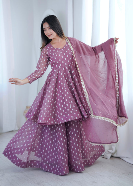 Women’s Ethnic Crunchy Silk Jacquard Butti Designer Sharara
