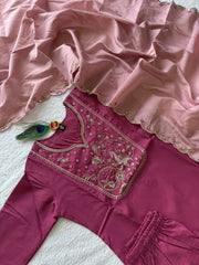 Beautiful Roman Silk With Beads Embroidery Work Dress