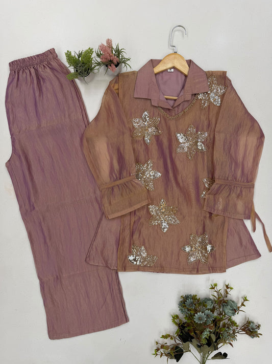 Trendy Slasa Silk Three Piece Co-ord Set With Shrug