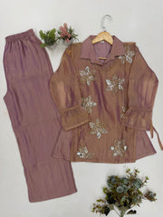Trendy Slasa Silk Three Piece Co-ord Set With Shrug