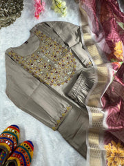 Beautiful Roman Silk Embroidery Sequence Work Dress