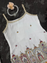 Beautiful Designer White Georgette Thread With Sequence Work Sharara