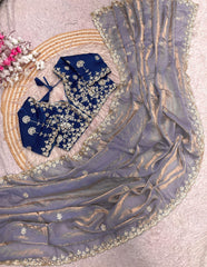 Trending Fendy Satin Silk Sequence Coding Embroidery Work Saree With Stitched Blouse