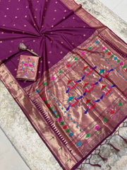 Beautiful Khadi Row Silk Muniya Border Paithani Rich Zari Weaving Pallu Saree