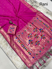 Beautiful Khadi Row Silk Muniya Border Paithani Rich Zari Weaving Pallu Saree
