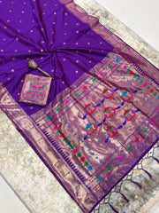 Beautiful Khadi Row Silk Muniya Border Paithani Rich Zari Weaving Pallu Saree