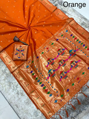 Beautiful Khadi Row Silk Muniya Border Paithani Rich Zari Weaving Pallu Saree
