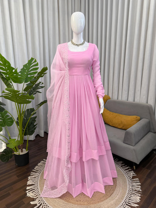 Beautiful Blooms Pink Georgette Gown