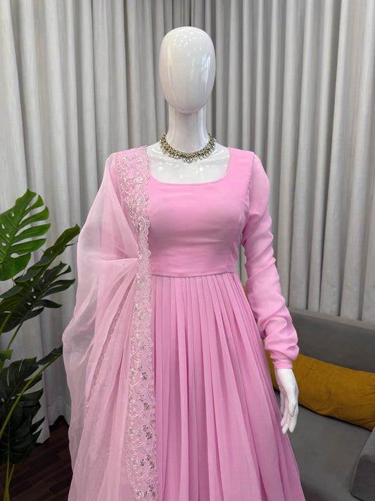 Beautiful Blooms Pink Georgette Gown