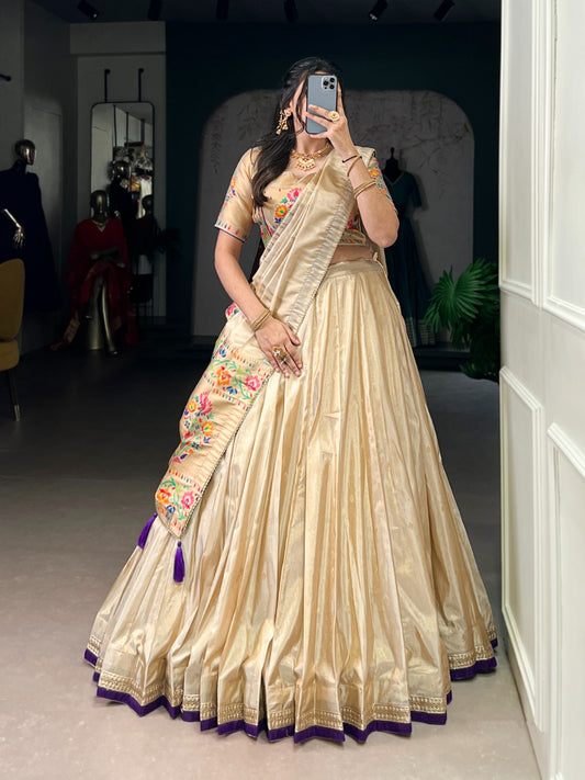 Traditional Art Woven In Gold Paithani Style Lehenga Choli