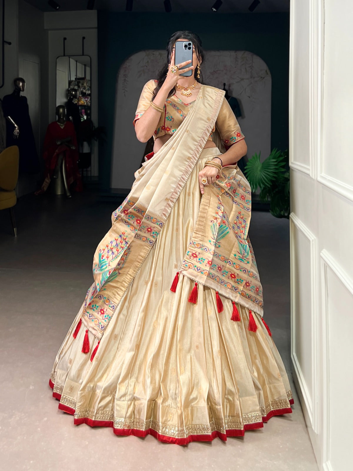 Traditional Art Woven In Gold Paithani Style Lehenga Choli