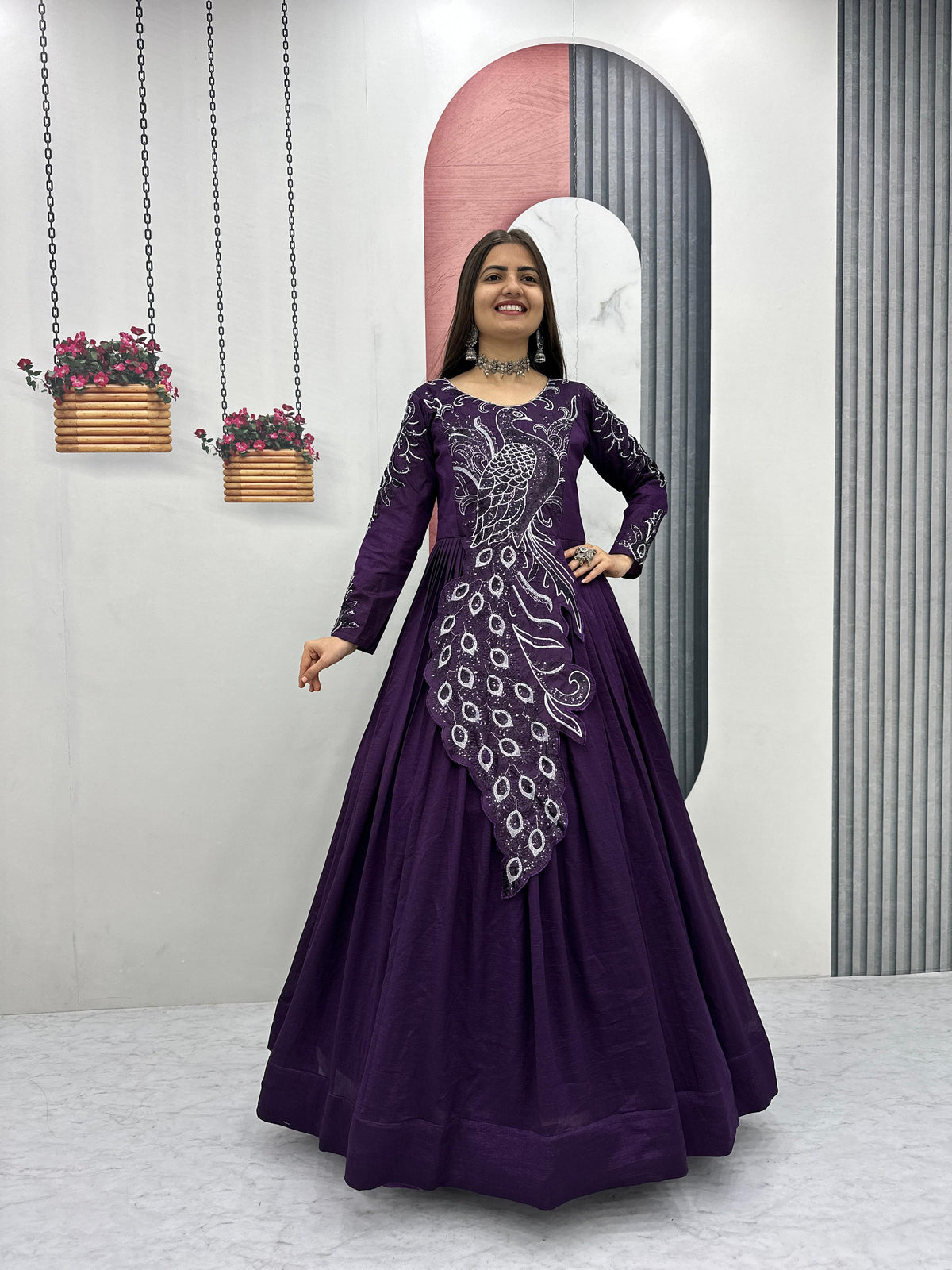Party-wear Vichitra Silk Embroidery Sequence Work gown
