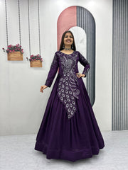 Party-wear Vichitra Silk Embroidery Sequence Work gown