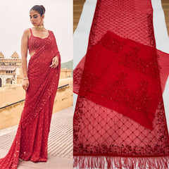 Party-wear Bollywood Style Georgette Sequence Multi Embroidery Work Saree