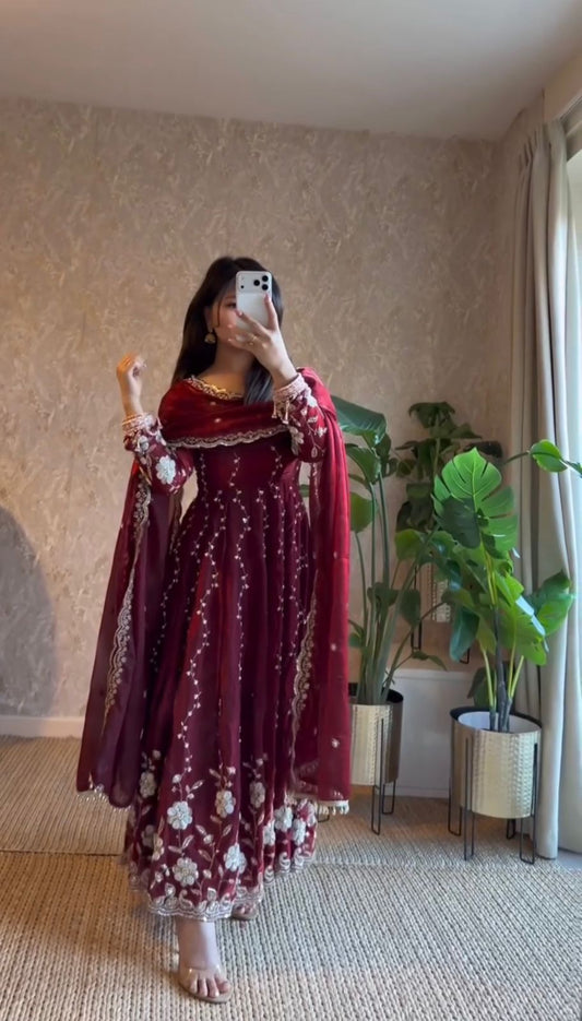 Beautiful Trending Fendy Silk Thread With Sequence Work Gown
