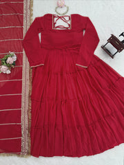 Party-wear Georgette Ruffle Style Gown