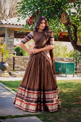 Beautiful Pure Chanderi Plain With Zari Weaving Work Border Lehenga Choli