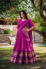 Beautiful Pure Chanderi Plain With Zari Weaving Work Border Lehenga Choli