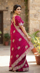 Designer Blooming Vichitra Silk Work Saree