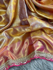 Beautiful Soft Golden Banarsi Handloom Tissue Silk Saree