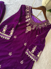 Party-wear Velvet Embroidery With Real Mirror Wok Co-ord Set