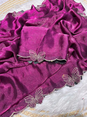 Beautiful Butterfly Fendy Chiffon Two-Tone Blooming & With Zarkhan Work Saree