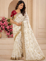 Party-wear Fendy Satin Sequence & Beads Work Saree