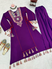 Girly Stylish Thread & Real Mirror With Tassels & Fancy Lace Co-Ord Set
