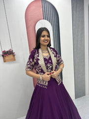 Wedding Special Indo Western Stylish Chinon Silk Crop Top With Koti