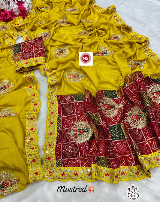 Beautiful Soft Chinon Embroidery Work Saare