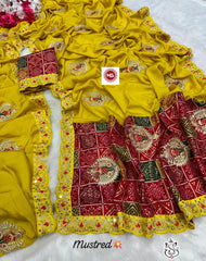 Beautiful Soft Chinon Embroidery Work Saare