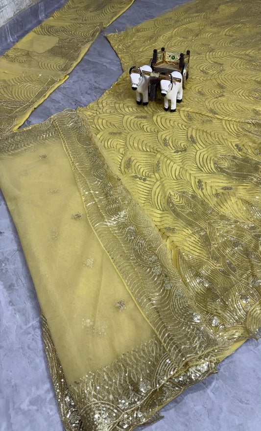 Beautiful Yellow Soft Net Embroidery Sequins Work Lehenga Choli