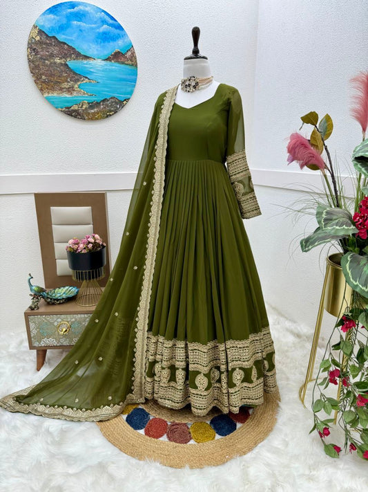 Attractive Georgette Embroidery & sequence Work Gown