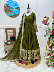 Attractive Georgette Embroidery & sequence Work Gown