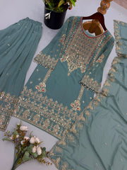 Party-wear Georgette Coding With Embroidery Sequence Work Suit