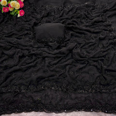 Beautiful Pure Georgette Beats Work Saree