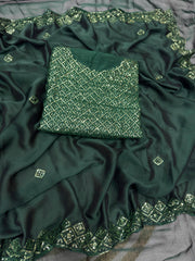 Party-wear Soft Rangoli Silk Sequence & Embroidery Work Saree