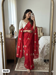 Beautiful Fendy Chiffon Silk Siroski & Val Moti Heart Cutwork Border Saree