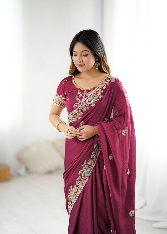 Party-wear Noha Crush With Heavy Embroidery Threads Codding & Sequence Work Saree