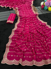 Party-wear Blooming Vichitra Silk Zari & Stone Work Saree