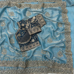 Designer Fendy Satin Embroidery Sequence Work Saree
